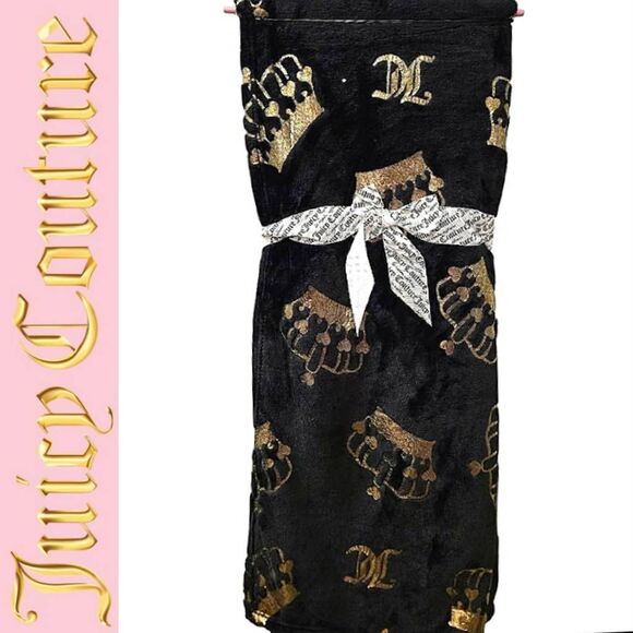 Juicy Couture Other - Juicy Couture Gold Foil Heart Crown Plush Throw Blanket